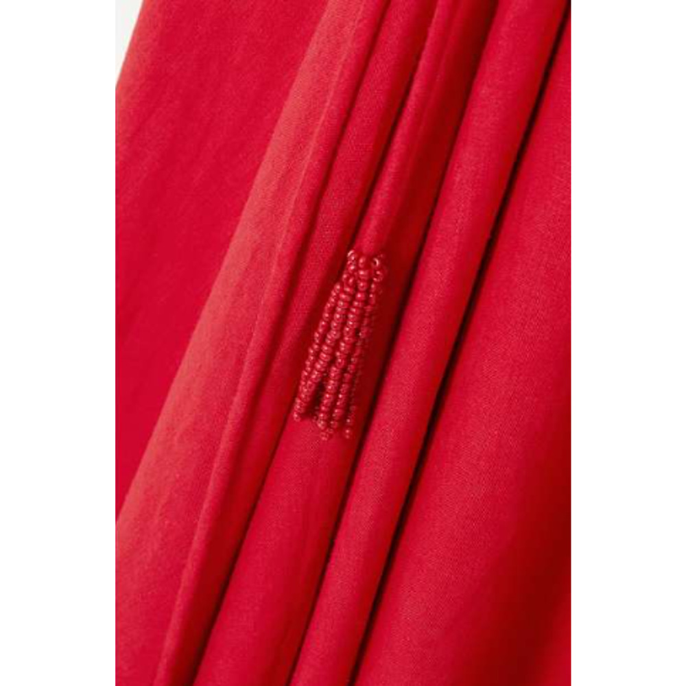 Farm Rio Linen-Blend Lace Up Midi Dress Fit & Flare Corset Glam Red Size Small - Picture 10 of 12